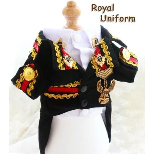 Free Shipping Handmade Dog Clothes Handsome Pet Suit With Shirt Two-Piece Wedding Army Uniform Badge Poodle Yorkie Maltese