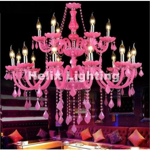 Free Shipping Pink Clear Crystal Chandelier Lustre Crystal Chandelier 18Arms D950mm E14 Optional Lustres De Cristal Chandelier