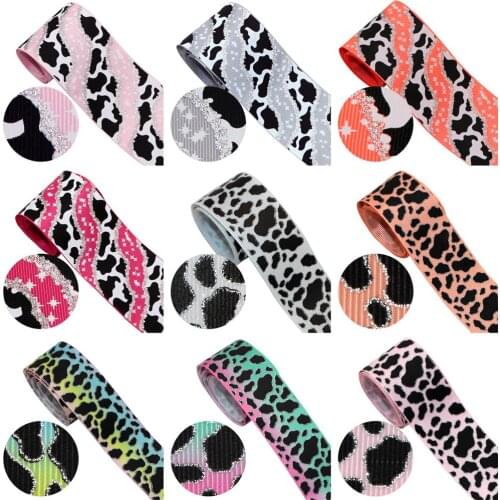 Ink Glitter Leopard Grosgrain Ribbon Fabric Gift Wrapping DIY Sewing Wrapping Art Sewing Bow-knot Crafts Home Packing,50Yc19913