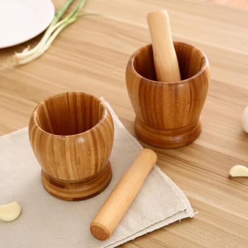 Wooden Garlic Masher Bowl Mashing Crushing Jar Mortar Pestle Set Kitchen Tool