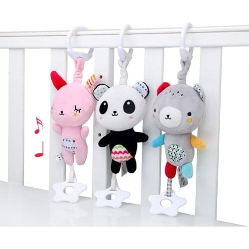 Baby Multi-function Bear Rabbit Teether Pendant Plush Sound Music Toys Cute Cartoon Animals Doll Stroller Hanging Doll Toy Gift
