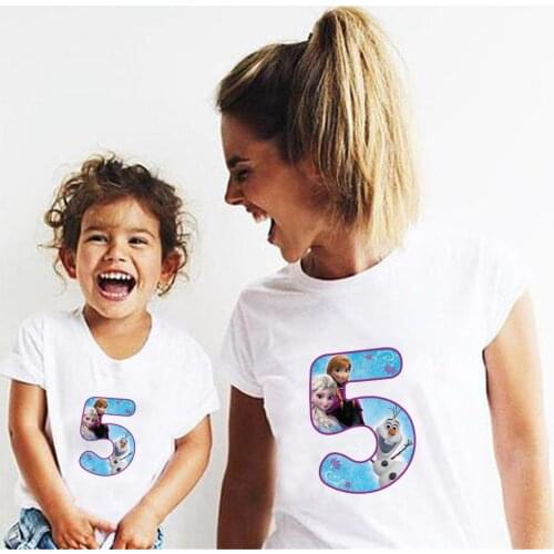 Family Matching T Shirts Summer New Fashion Mommy And Me Tshirt Harajuku Cool Numbers Disney Princess Printed Girls Kids Tee Top
