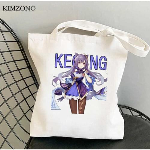 Genshin Impact Keqing shopping bag cotton shopper grocery bolso shopper handbag bag bolsas reutilizables woven jute sac tissu