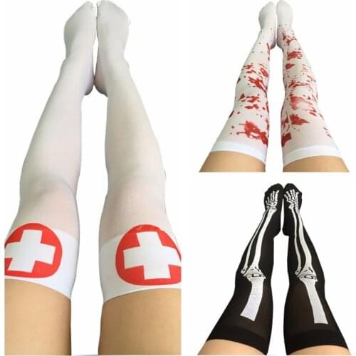 Halloween Sexy Fishnet Festival Nurse Stockings mascaras Women Cable Extra Long Boot Party Knee Socks Halloween Girls Dress Up