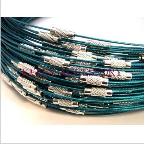 18 Inch 100PCS/LOT Emerald Green Stainless Wire Cable 1MM Steel Chain Cord Necklace Screw Clasp Free shipping