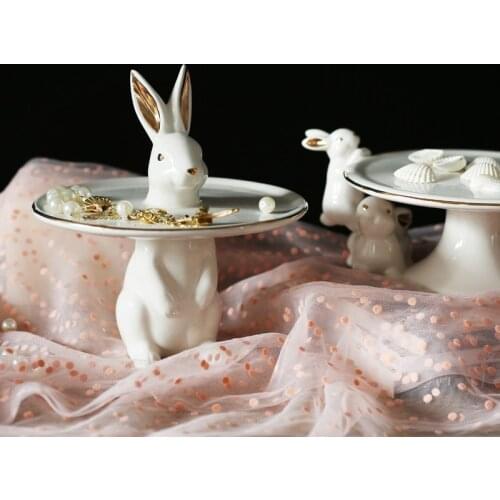 Rabbit Ceramic Bowl Nordic Creative Gold Candy Tray Home Decorations Jewelry Key Storage Tray Decorative Ornaments
