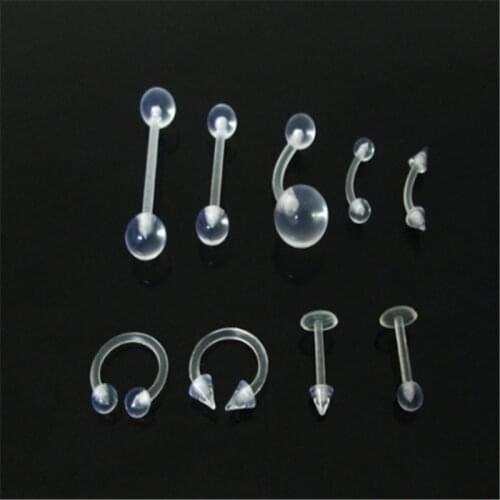 2pcs Navel Ring Eyebrow Nail Tongue Barbell Nose Ring Body Piercing Jewelry Navel Bell Button Rings Punk Acrylic Transparent