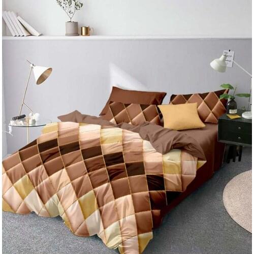 Brown Plaid Bedding Set,With Pillowcase 220x240 Duvet Cover Set 210x210 Quilt Cover King Size Geometric Lattice Blanket Cover