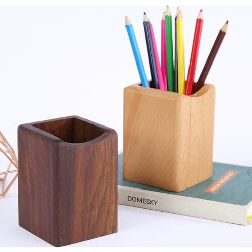 1Pc Creative Wooden Pen Holder Office School Decorative Organizer Home Makeup Brush Container