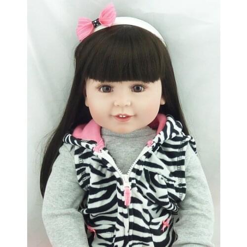 22 Inch Reborn Silicone Dolls Lifelike Doll Reborn Fashion Zebra Pattern Clothes Beautiful Long Hair Girl Kids New Year Presents
