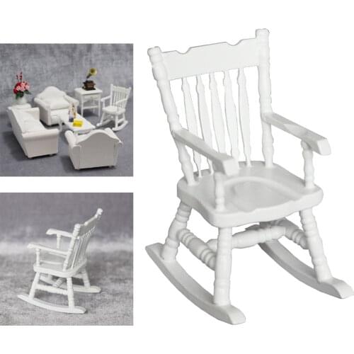 Doll House Wooden Rocking Chairs 1:12 Scale Christmas Dollhouse Model Mini Chairs for Dollhouse Decoration White