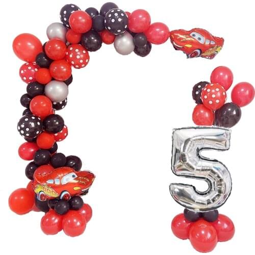 McQueen Cars Anime Characters 32inch Silver Digital Baby Boys Birthday Anniversary Party Decoration Balloons Arch Chain Suit