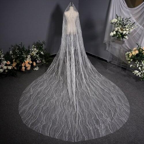 Mingli Tengda Cathedral Wedding Moonshine Veil With Comb Long Luxurious Bride Veil Headwear Blingbling White Lace Women Cut Edge