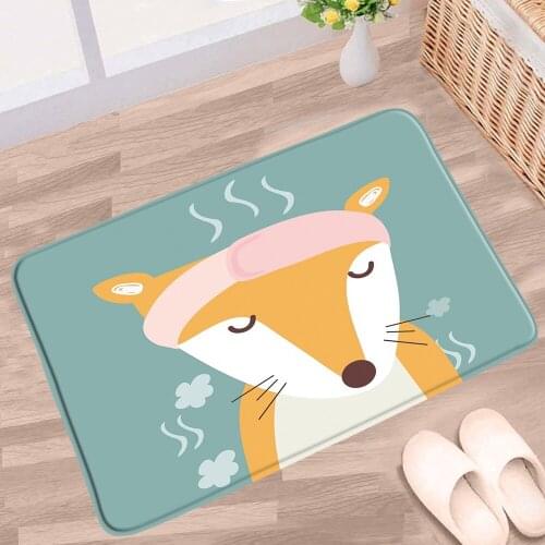 Cartoons Animals Bath Mat Cow Elephant Cat Pattern Non-slip Rugs Flannel Home Bathroom Kitchen Bedroom Entrance Aisle Carpet Pad