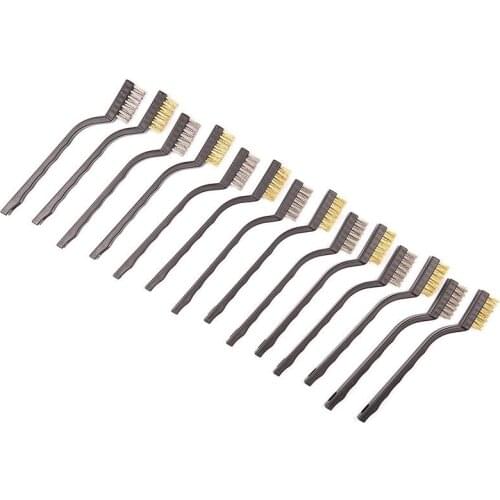 14 Pack Wire Brush Set for Cleaning Welding Slag and Rust Stainless Steel and Brass Curved Handle Masonry brush Wire bristle