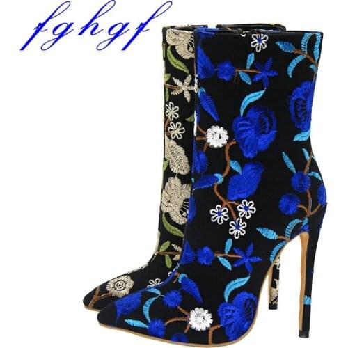 Fghgf New Womens boots, 12cm with high womens ankle boots, embroidered lace boots are fashionable and sexy, suitable for weddi