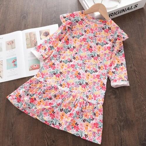 Autumn Baby Girls Flower Princess Dress Party Clothes Children Ruffles Sleeve Casual Clothing Full Sleeve Costumes For 3-7 Years