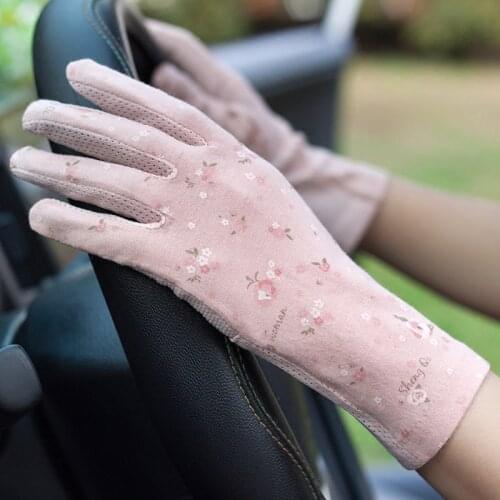 Woman Gloves Summer Sunscreen Gloves Female Modal Thin Cute Girl Floral Anti-UV Short Breathable Driving Lady Mittens FS18-2