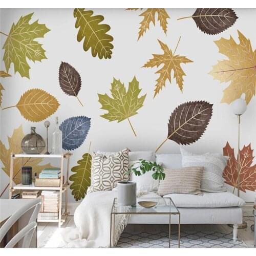Custom 3d wallpaper murals-nordic minimalist small fresh hand painted plant leaves bedroom background wall