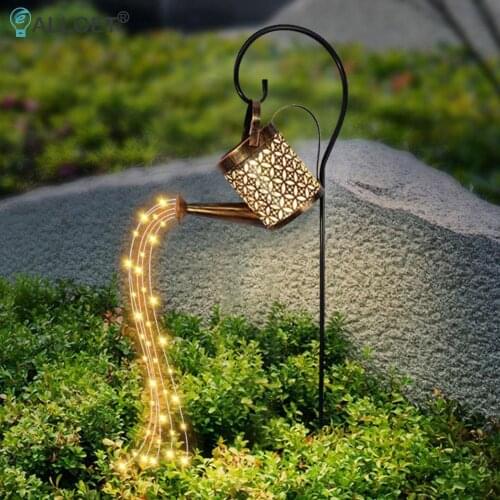 Hollow Wrought Iron Lamp Solar Watering Can Fairy Light Star Shower Garden Decoration Landscape Art Light Outdoor Yard Lawn