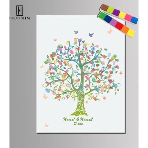 Lush Weeding Tree Personalized Guestbook Creative Fingerprint Signature Tree Free Name And Date For Wedding Party Decoration