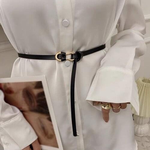 Fashion Leather Thin Belt For Women Metal Buckle Knotted Waist Strap Designer Lady All-match Jeans Dress Decoration Waistband