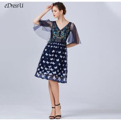 Cape Sleeves Celebrate Party Dress Embroidery Women Evening Dress Vestido de Fiesta Butterfly A-Line Dress WS-3768