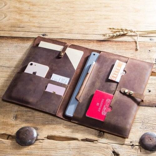 Sharkbang Multifunctional Luxury Retro Business Cow Leather Case Cover For iPad Tablet Sleeve Storage Pouch Notebook Bag Gift