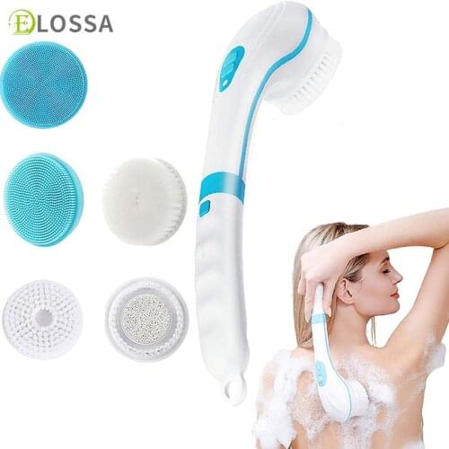 ELOSSA Electric Shower Brush Long Handle Bath & Body Brushes IPX7 Waterproof Exfoliating Kit Body Facial Cleaning Massage Gift