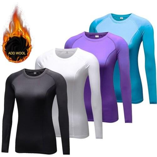 Wool Winter yoga Womens O Neck Thermal Underwear Tops Base Layer Compression Shirt Warm Long Johns Women Longies Tshirt