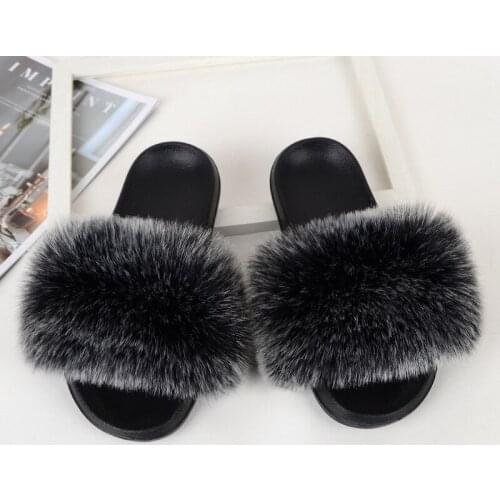 2021 Faux Fur Slides Women Fur Slippers Furry Summer Shoes Woman Fake Fox Fur Flip Flops Home Sandals Women Casual Shoes WSH3755