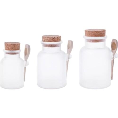 Scrub Bath Salt ABS Bottle Sealed Jar Wooden Spoon Soft Cork Storage Stopper Bottle Frosted Seal Bottle Refillable Mask Powder