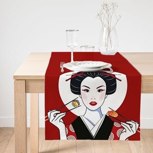 Realhomes Sushi Eater Japanese Girl Pattern Modern Suede Runner