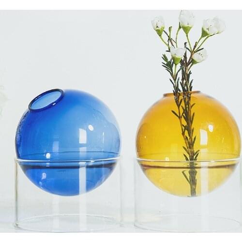 Glass Vase Hydroponic Color Round Vase Home Decoration Living Room Decoration Mini Glass Vase Desktop Ornaments can CSV