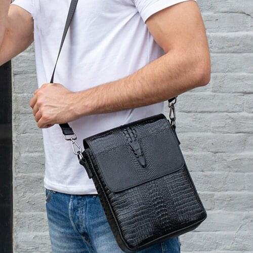 Crocodile Pattern Cowhide Genuine Leather Male Shoulder Bag Famous Luxury Design Crossbody Bags Men Business Bag Fashion Handbag