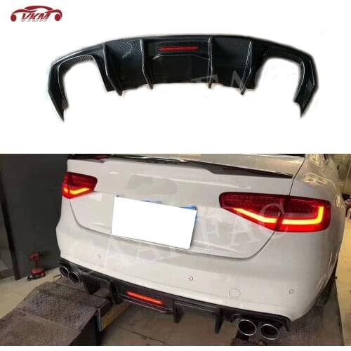 Carbon Fiber Rear Bumper Lip Diffuser With Lamp For Audi A4 S4 B8.5 B9 2013-2019 not For A4 Standard Fins Shark Style Skid Plate