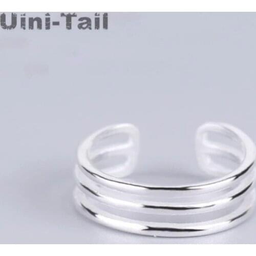 Uini-Tail hot new 925 sterling silver simple three-layer glossy ring womens fashion trend sports casual finger jewelry GN303