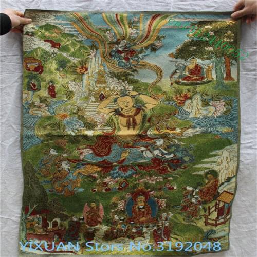 Pulgadas seda satén Verde Tara iluminación diosa Tangka Thangka pinturas Mural Cruz-puntada bordado decoración