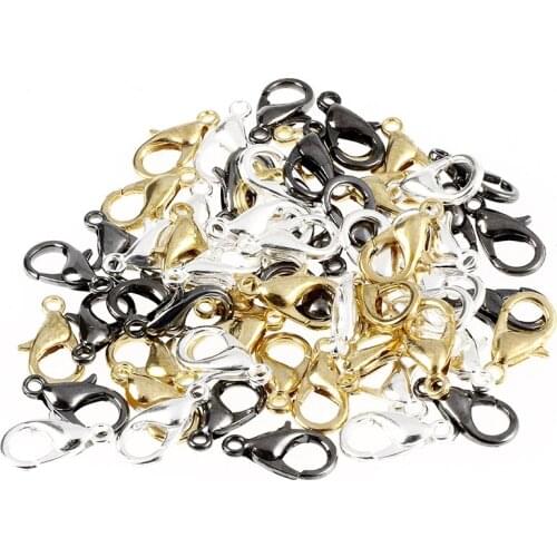 60-Piece Mix Lobster Claw Clasps For Jewelry Making 12Mm Silver Gold Black