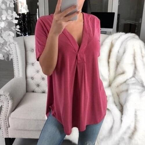 Womens Summer V Neck T-Shirts Casual Short Sleeve Plus Blouse Baggy Tunic Tops TT@88