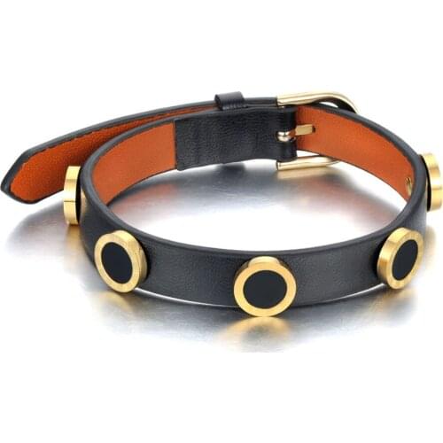 Trendy 18K Titanium Stainless Steel Roman Numerals Charm Bracelets For Women Girl Black/White Leather Jewelry B21020