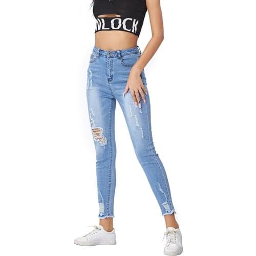 Embroidered daisy ripped jeans women loose cropped trousers 2021 summer thin high waist straight leg pants BF tide