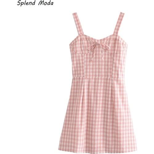 Summer 2021 Vintage Sweet New Plaid Elastic Waist Slim-Fit Suspender A-Line Dress Women Zipper Vestido Fashion Chic Female