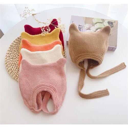 Winter Baby Baby Hat Beanie Cute Dual Handle Knitted Earmuffs Hat Children Woolen Cap Infant Boys and Girls Warm Knitted Hat
