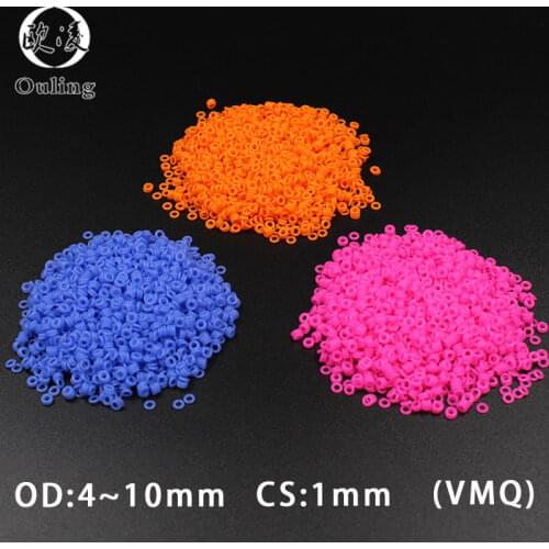 10PCS / batch multicolor silicone rubber O-ring silicone / VMQ thickness 1mm OD4 / 5/6/7/8/9/10mm rubber gasket O-ring