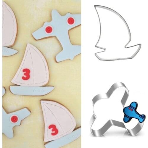 2pcs patisserie reposteria Plain Sailboat Stainless Steel Cookie Cutter Metal Molds Fondant Cake Decor Biscuit Mould Boy Party