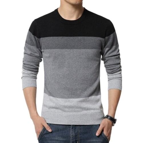 2020 Spring Mens Sweaters Casual Round Neck Stripe Slim Sweater Pullover Mens Long Sleeve Plus Size Men