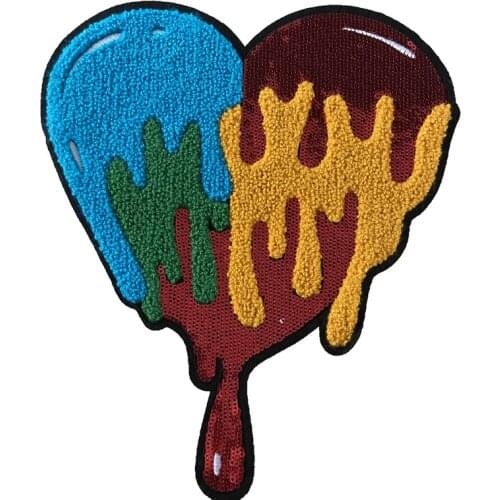 WUYUCONG 3D Chenille Embridered Heart Pathes for Clothes Jacket Sew on Sequins Hearted Patch Sewing DIY Accessories 1 Piece