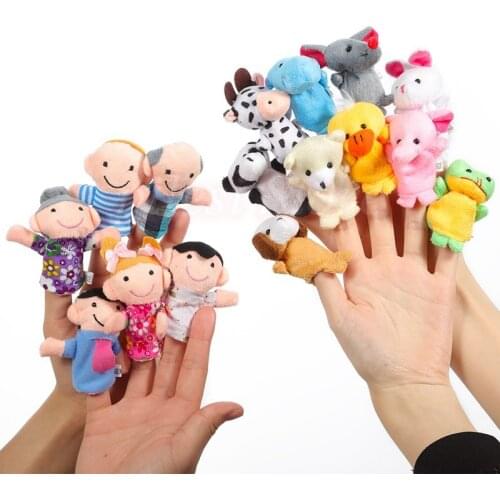 5pcs Cartoon Animal Family Finger Puppet Soft Plush Toys Role Play Tell Story Cloth Doll Educational Toys For Children Gift