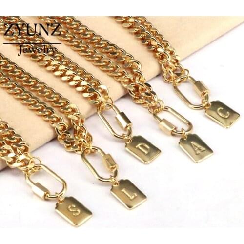 6PCS, Copper Link Chain Necklaces For Women Men Screw Clasp Letter Charms Choker Collar Hip Hop Jewelry